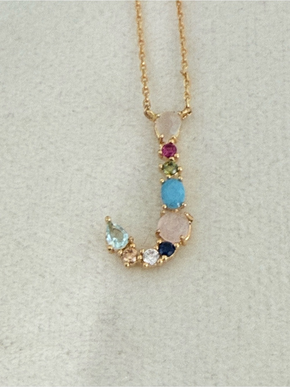 Anthropologie delicate gold-tone chain necklace J jewel pendant new with tags